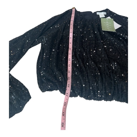H&M‎ Black Bubble Hem Oversized Long Sleeve Crop Sequins Top NEW Size XS - Picture 6 of 15